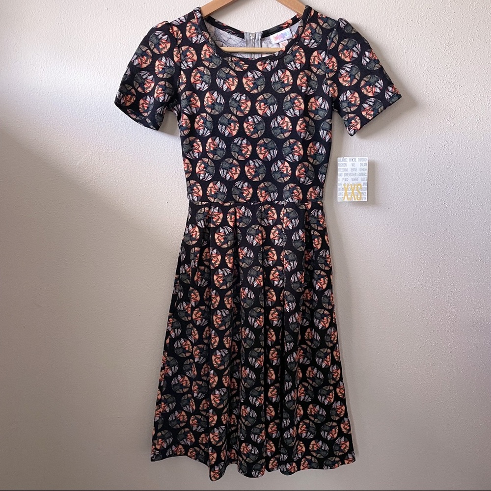 LuLaRoe Amelia Floral Circles on Black Dress